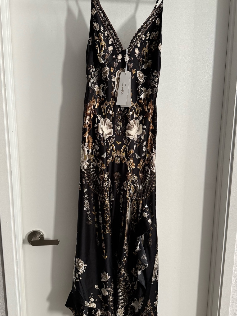 Camilla Black Floral V-Neck Flamenco Folklore Spaghetti Strap Maxi Dress - Picture 15 of 15